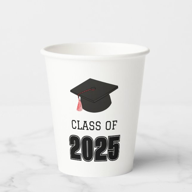Vasos De Papel Clase de Tassel rojo y blanco 2025 (Anverso)