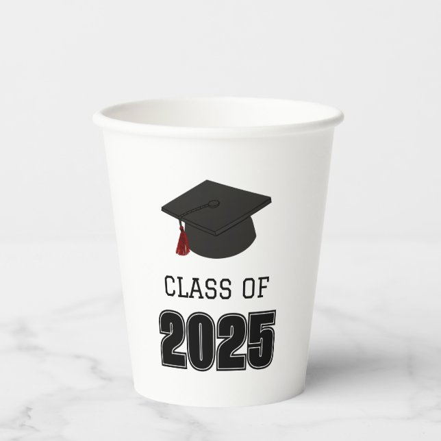 Vasos De Papel Clase de Tassel rojo y negro 2025 (Anverso)