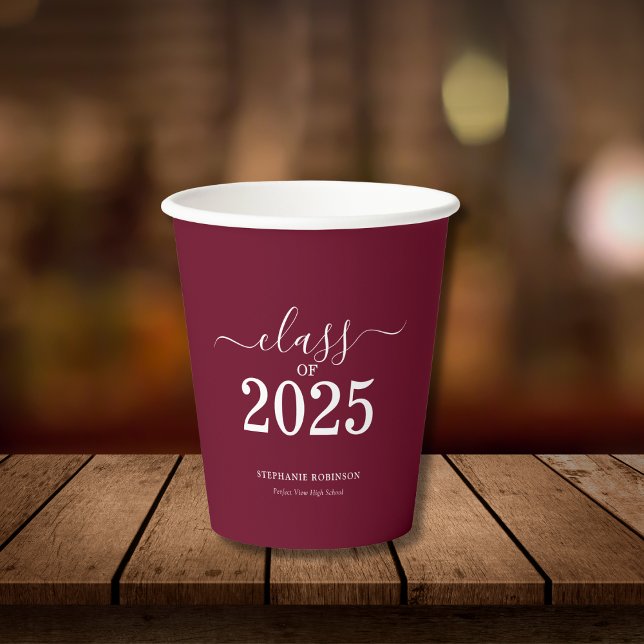 Vasos De Papel Clase del Partido de Graduación de Borgoña de 2025 (Subido por el creador)