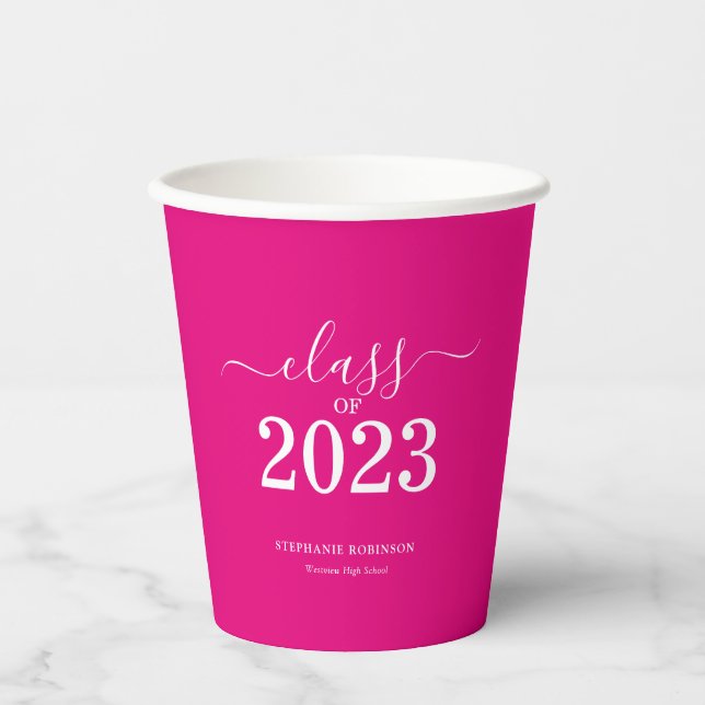 Vasos De Papel Clase rosa del Partido de Graduación 2023 (Anverso)