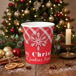 Vasos De Papel Clásico Cuadro Rojo Copo de Nieve Fiesta de Navida