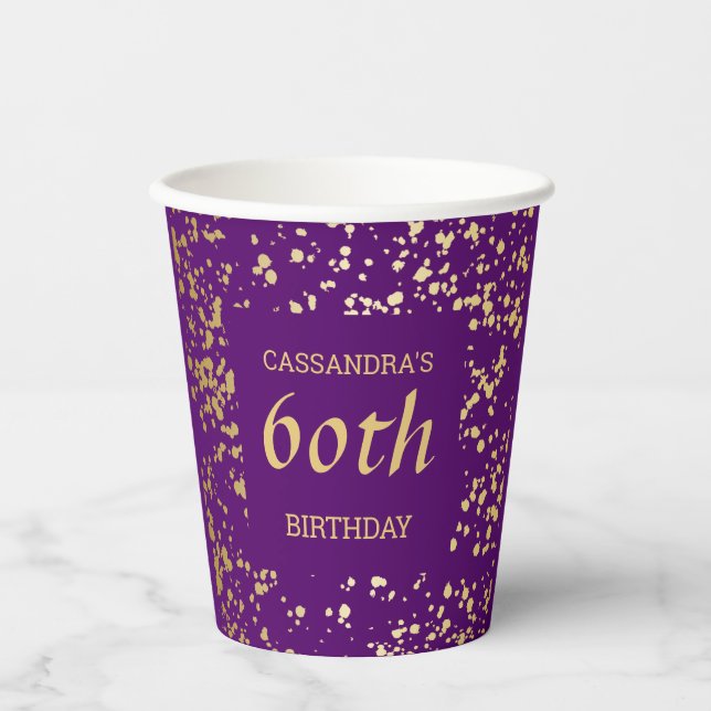Vasos De Papel Clásico Egipto Oro salpicado de morado cumpleaños (Anverso)