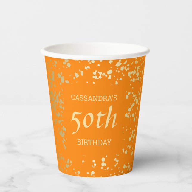 Vasos De Papel Clásico Egipto Oro Sprinkles Naranja Cumpleaños (Anverso)