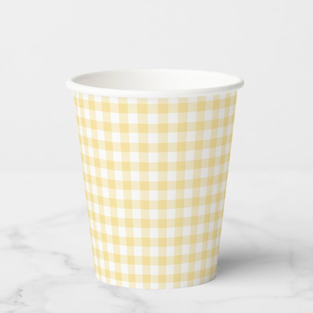 Vasos De Papel Clásico Gingham Amarillo Canario (Anverso)