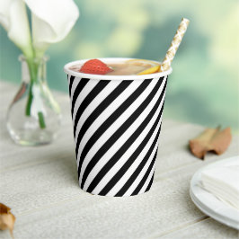 Vasos De Papel Clásico Moderno Minimal negro y rayas blancas