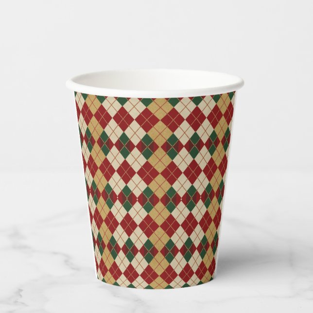 Vasos De Papel Clásico, Navidades/estilo de argyle invernal (Anverso)