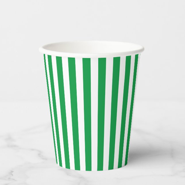 Vasos De Papel Clásico Verde y Blanco con rayas verticales (Anverso)