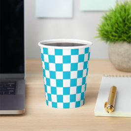 Vasos De Papel Classic aqua blue checkerboard