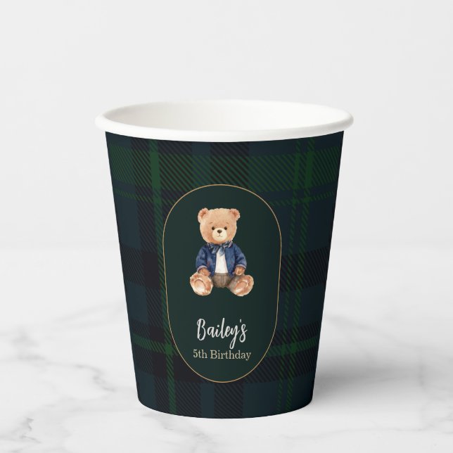 Vasos De Papel Classic Plaid Little Bear Birthday (Anverso)