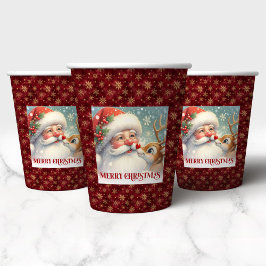 Vasos De Papel Classic Santa Rudolph Cute Christmas Paper Cup Art