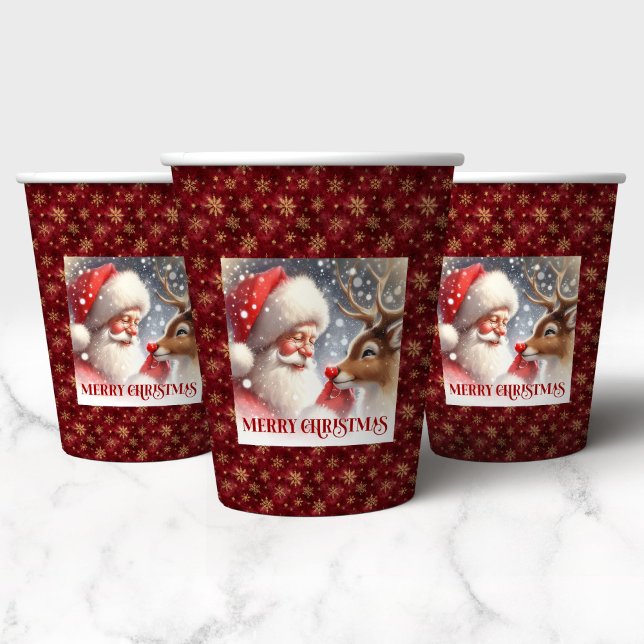 Vasos De Papel Classic Santa Rudolph Cute Holiday Party Drink Cup (Classic Santa Rudolph Cute Holiday Party Drink Cup)