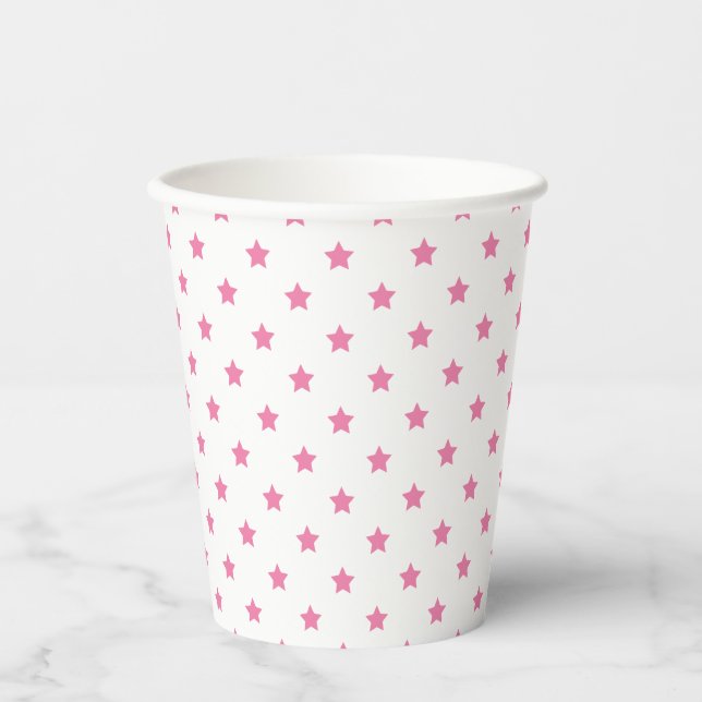 Vasos De Papel Classic Stars Fuchsia Pink - White (Anverso)