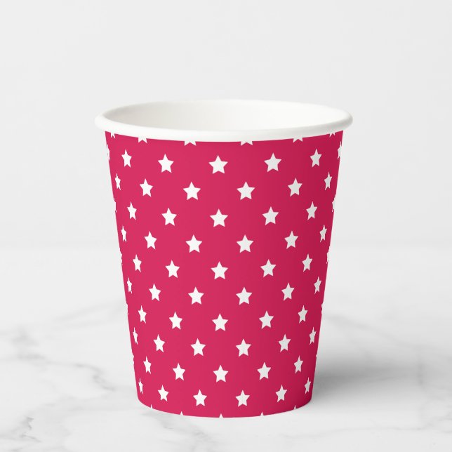 Vasos De Papel Classic Stars White - Raspberry (Anverso)