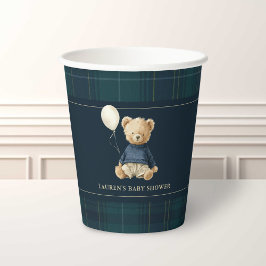 Vasos De Papel Classy Tartan Polo Bear Baby Shower