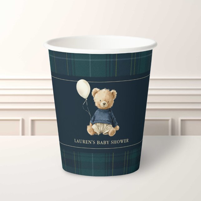 Vasos De Papel Classy Tartan Polo Bear Baby Shower (Subido por el creador)