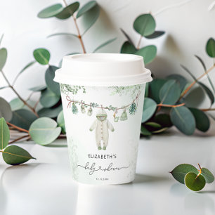 Vasos De Papel Clothesline Boho Sage Green Baby Shower