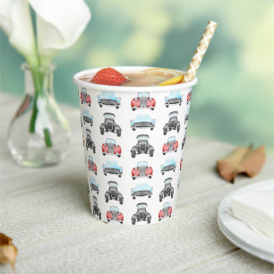Vasos De Papel Coche Retro Clásico Azul Pastel