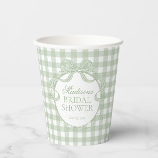 Vasos De Papel Cochina de Gingham Verde con Lazo para Despedida d