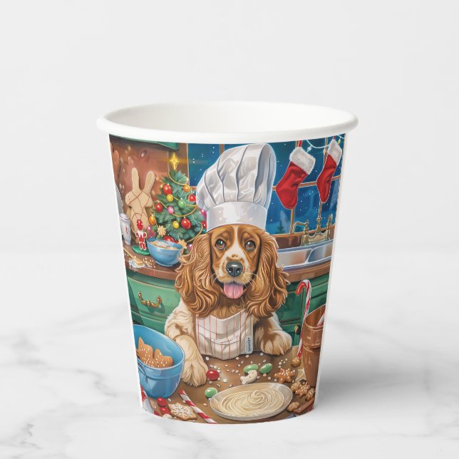 Vasos De Papel Cocinado Navideño del Cocker Spaniel Inglés: Navid (Anverso)