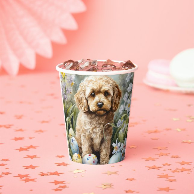 Vasos De Papel Cockapoo con festividad de huevos de Pascua (in situ)