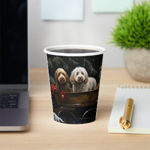 Vasos De Papel Cockapoo Trineo Nevado Decoración de Navidad