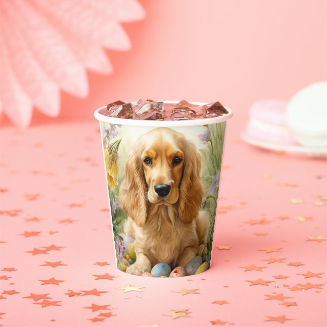 Vasos De Papel Cocker Spaniel con huevos de Pascua Fiesta  (in situ)