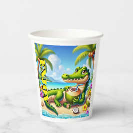 VASOS DE PAPEL COCODRILLO CON AGUA DE COCO