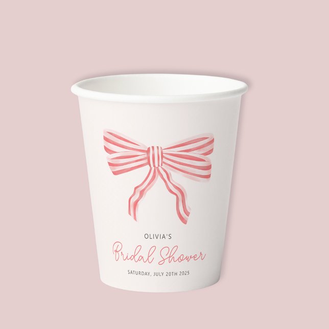 Vasos De Papel Cocota Lazo Rubor Despedida de Soltera (Coquette Bow Bridal Shower Blush Pink paper cup.  Matching invitations available for bride to be. )