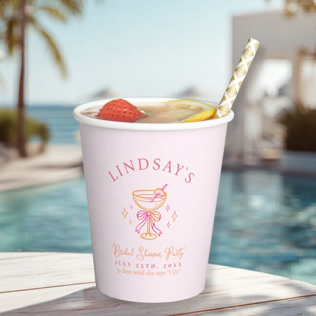 Vasos De Papel Coctail Bridal Shower Pink (Coctail Bridal Shower Pink Paper Cups)