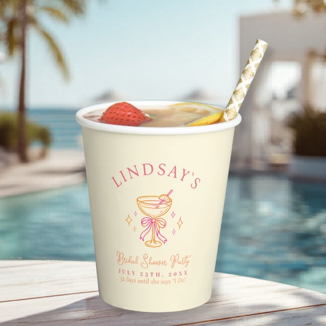 Vasos De Papel Coctail Bridal Shower Yellow (Coctail Bridal Shower Pink Yellow Paper Cups)