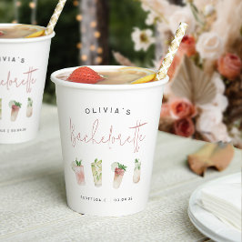Vasos De Papel Cócteles de Acuarela Personalizados para Despedida