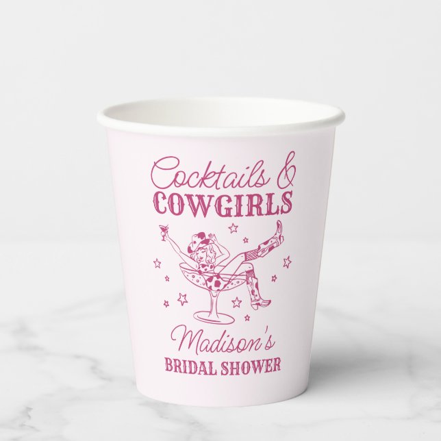 Vasos De Papel Cócteles rosas y ducha rodeo-novia de chicas (Reverso )