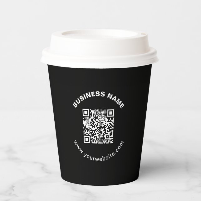 Vasos De Papel Código QR con nombre de empresa texto circular en  (Anverso)