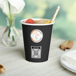 Vasos De Papel Código QR de Logotipo Simple Negocios Negro