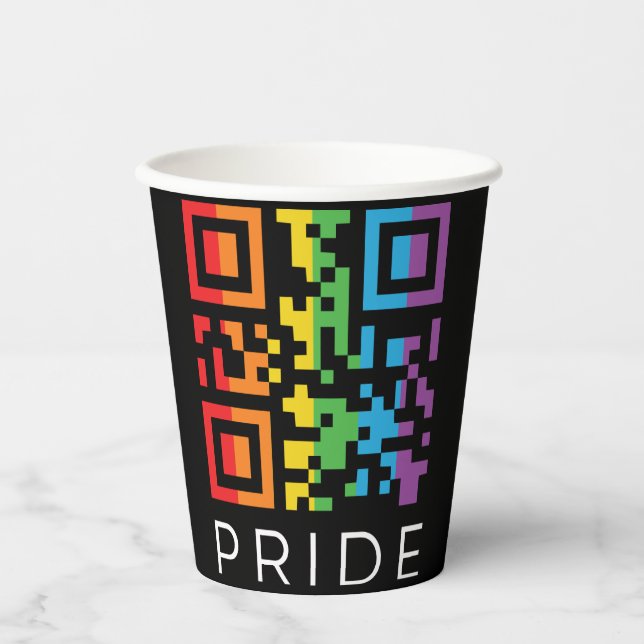 Vasos De Papel Código QR del Arcoiris Orgullo LGBTQIA+ (Anverso)