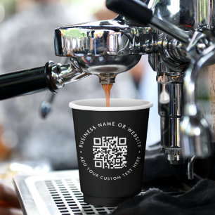 Vasos De Papel Código QR Negro Moderno Mínimo Promocional Comerci
