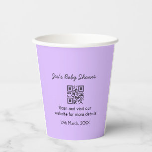 Vasos De Papel Código QR simple de fiesta de bebé morado agregar 