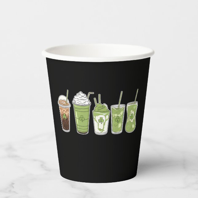 Vasos De Papel Coffee Latte Green Cute Irish St Patrick's Day (Anverso)