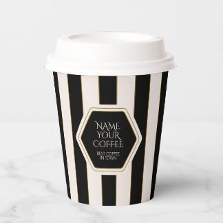 Vasos De Papel Coffee Shop Black and Cream Stripes with Gold