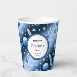 Vasos De Papel Cohete de aventura espacial y azul planetario