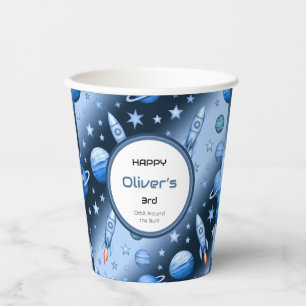 Vasos De Papel Cohete de aventura espacial y azul planetario