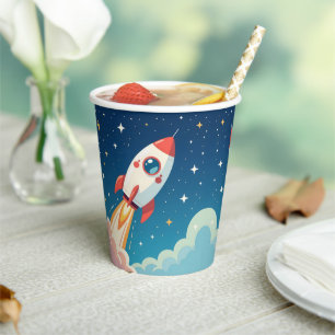 Vasos De Papel Cohete espacial lindo despegando