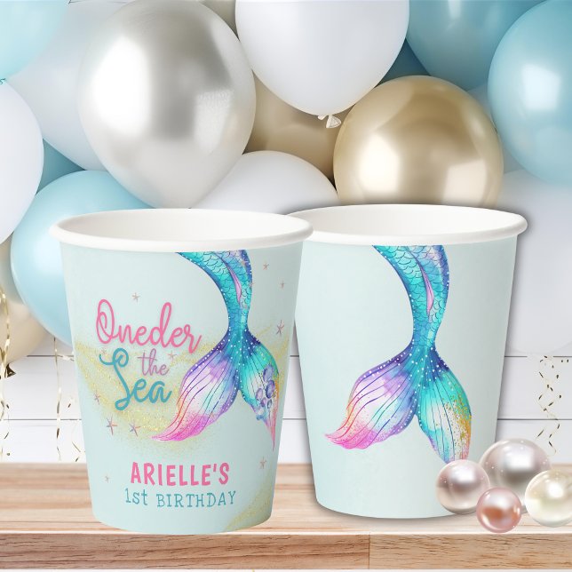 Vasos De Papel Cola de sirena Bajo el mar 1er cumpleaños (Subido por el creador)