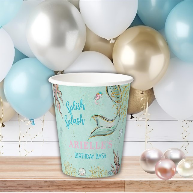 Vasos De Papel Cola de sirena brillo menta bajo el mar (Subido por el creador)