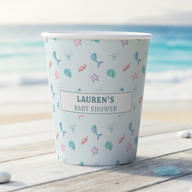 Vasos De Papel Cola de Sirena Estrella de Mar Concha Patrón Azul (Mermaid Tail Starfish Seashell Pattern Blue Paper Cups
)