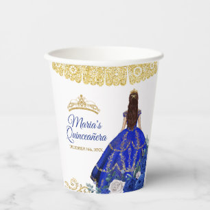 Vasos De Papel Colchones azules reales Quinceañera Crown Birday P