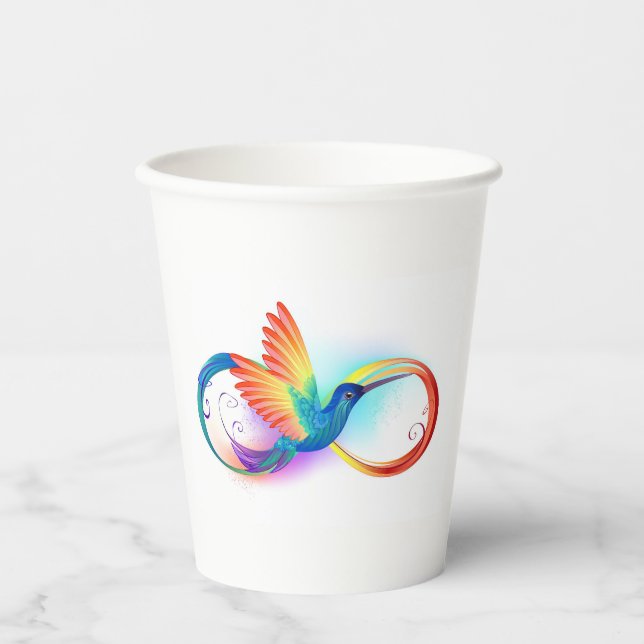 Vasos De Papel Colibrí arcoíris con símbolo de infinito (Anverso)