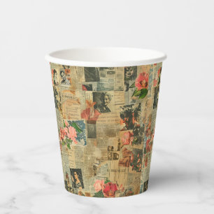 Vasos De Papel Collage de parches de periódico ruso vintage (2)