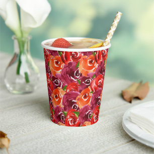 Vasos De Papel Collage floral de acuarela brillante