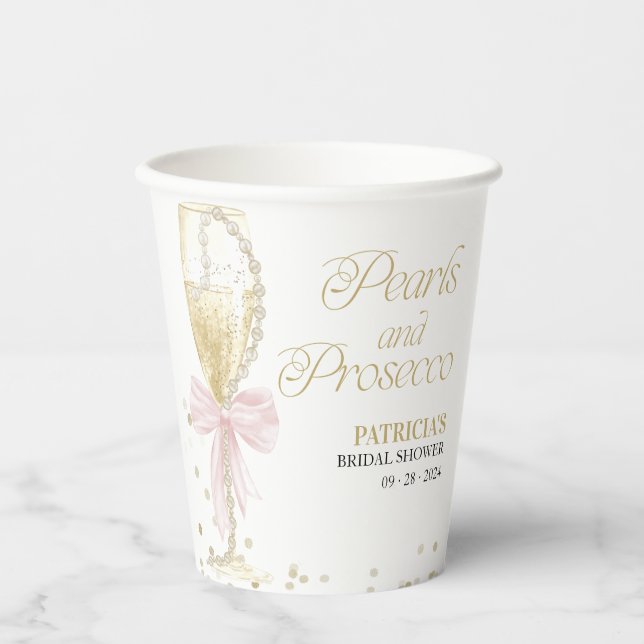 Vasos De Papel Collar de perlas y prosecco para Despedida de Solt (Anverso)